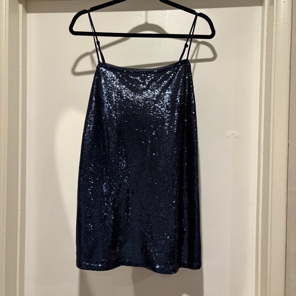 Free People Intimately Time to Shine Slip Sequined Dress In Navy Blue Sleeveless - Picture 2 of 10